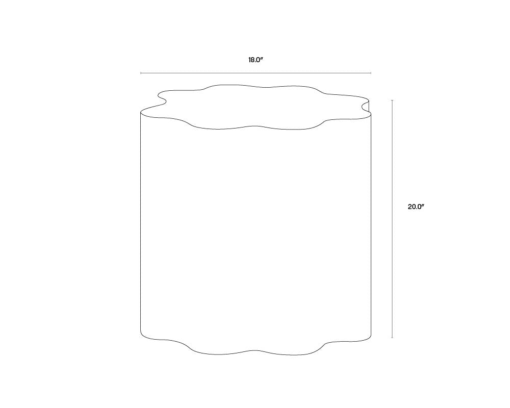 A wireframe image of the product with dimensions shown