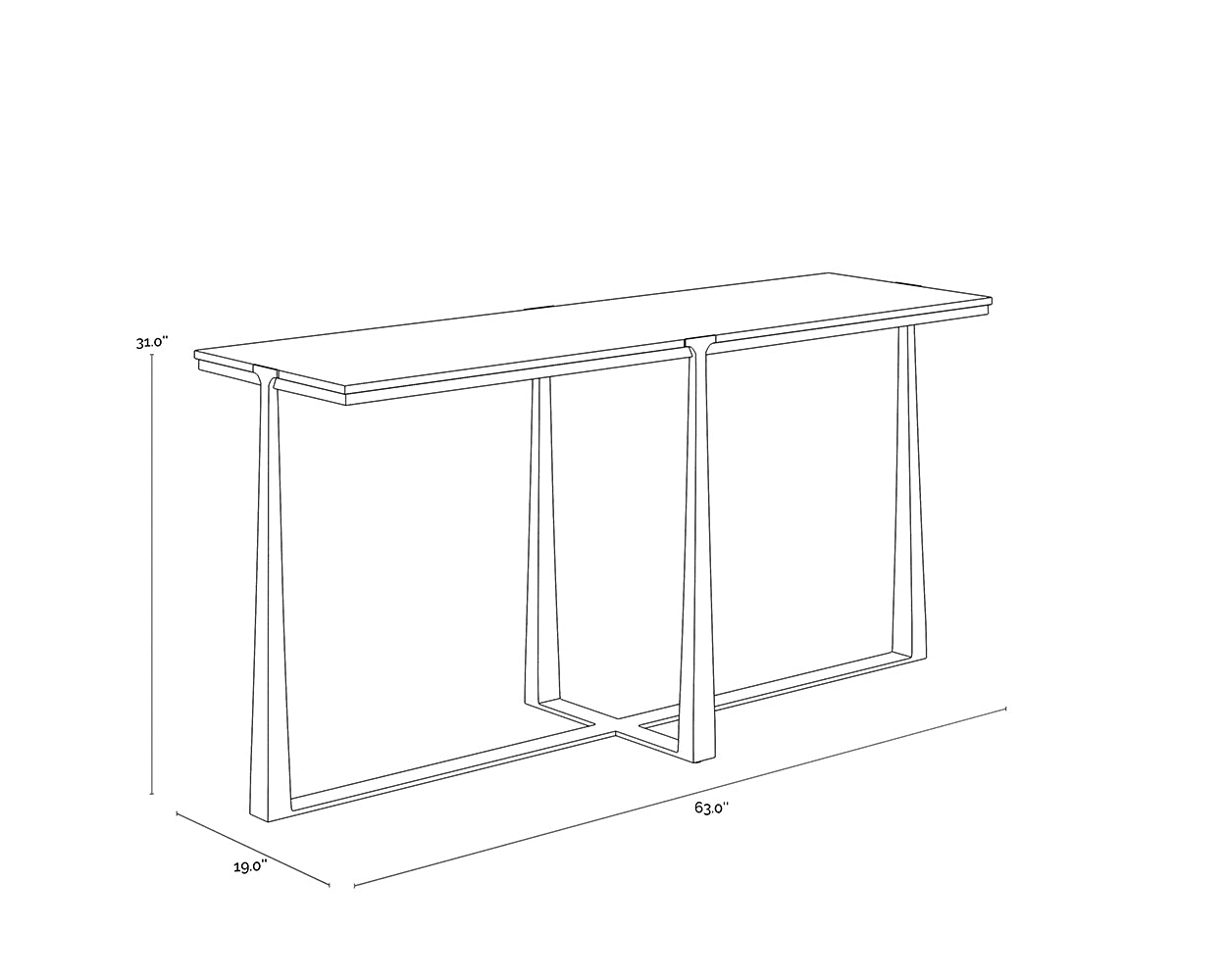 A wireframe image of the product with dimensions shown