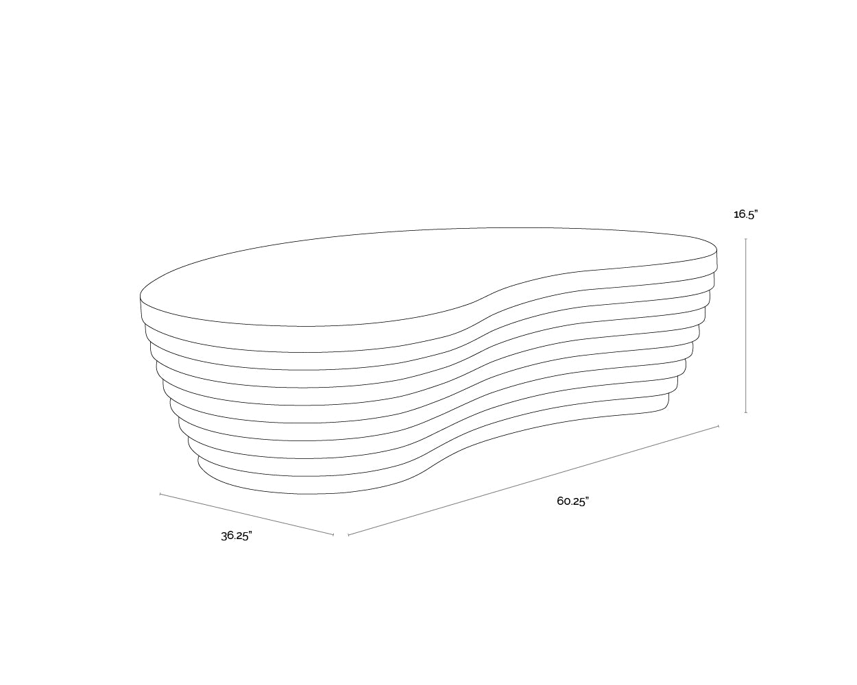 A wireframe image of the product with dimensions shown