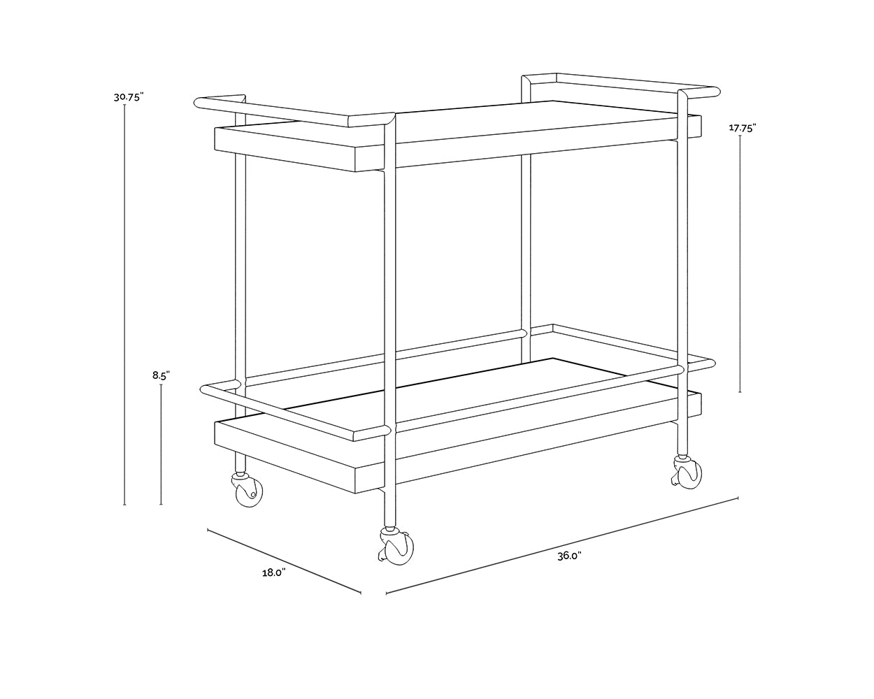 A wireframe image of the product with dimensions shown