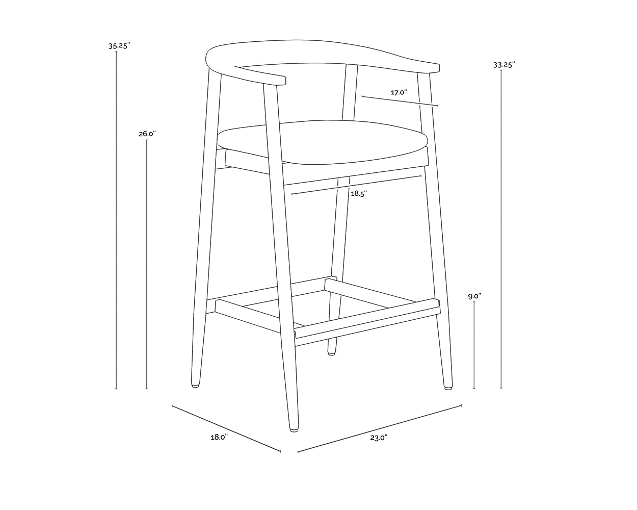 A wireframe image of the product with dimensions shown