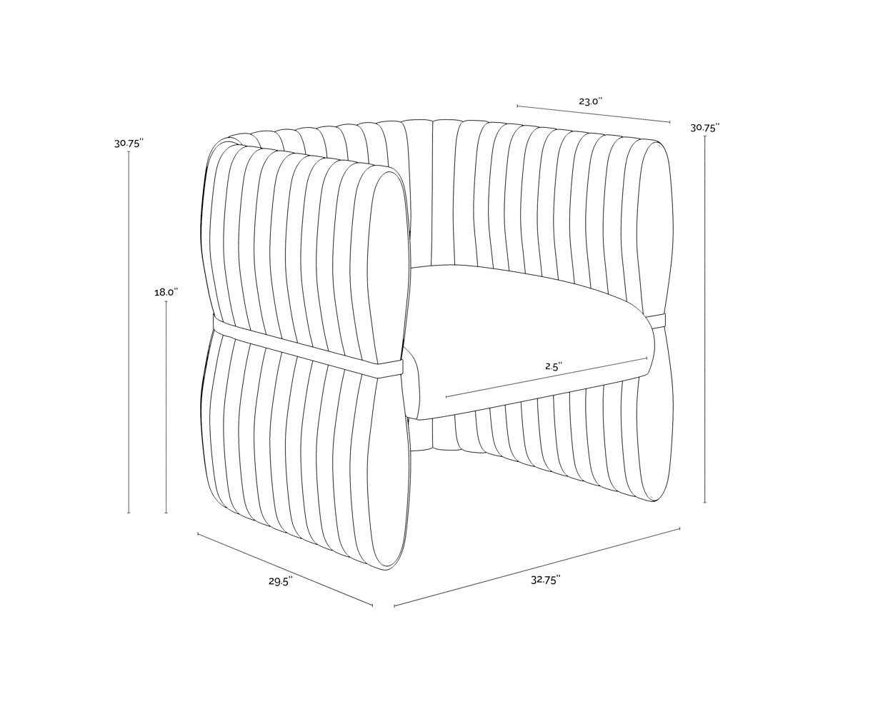 A wireframe image of the product with dimensions shown