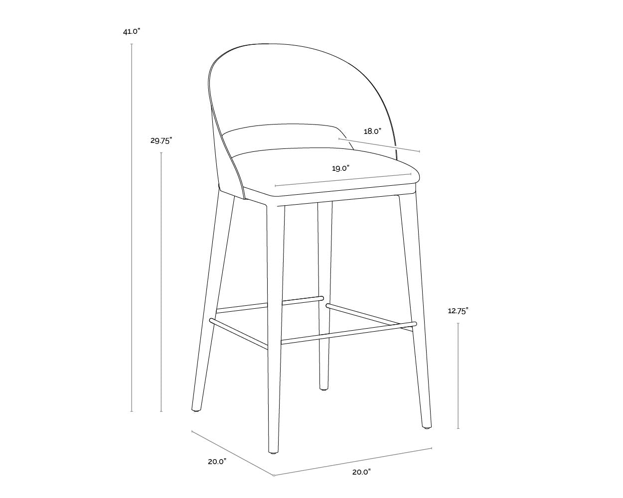 A wireframe image of the product with dimensions shown