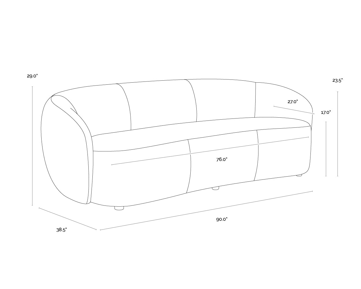 A wireframe image of the product with dimensions shown