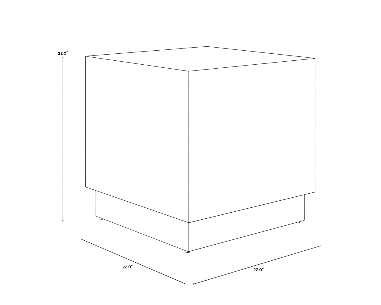 A wireframe image of the product with dimensions shown