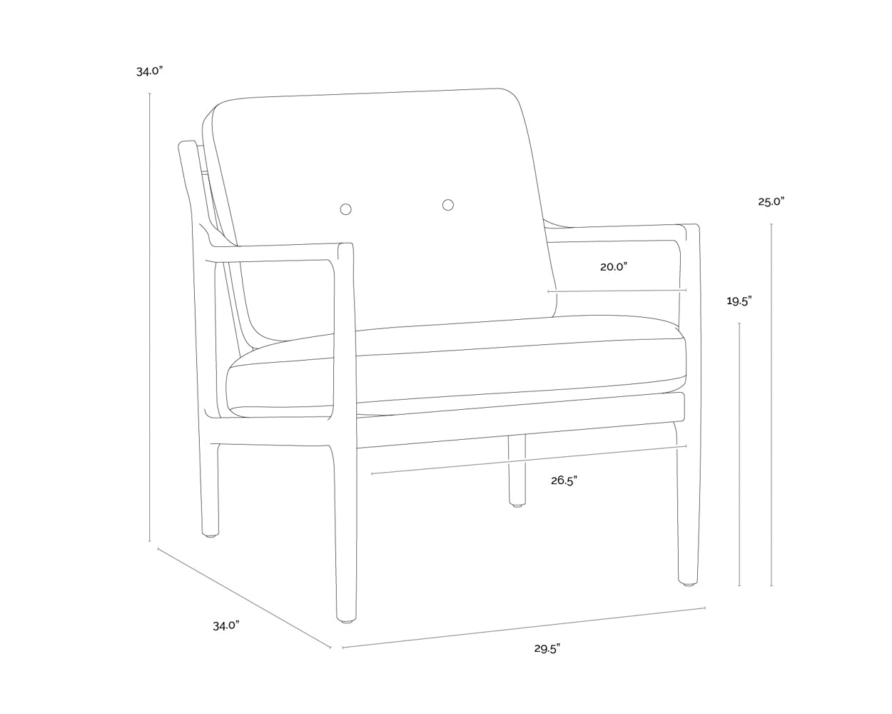 A wireframe image of the product with dimensions shown