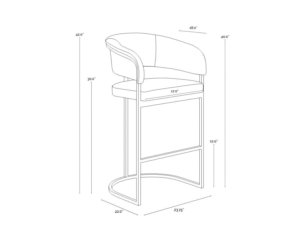 A wireframe image of the product with dimensions shown