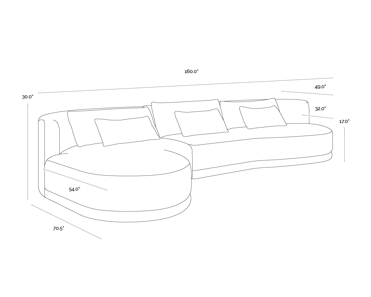 A wireframe image of the product with dimensions shown