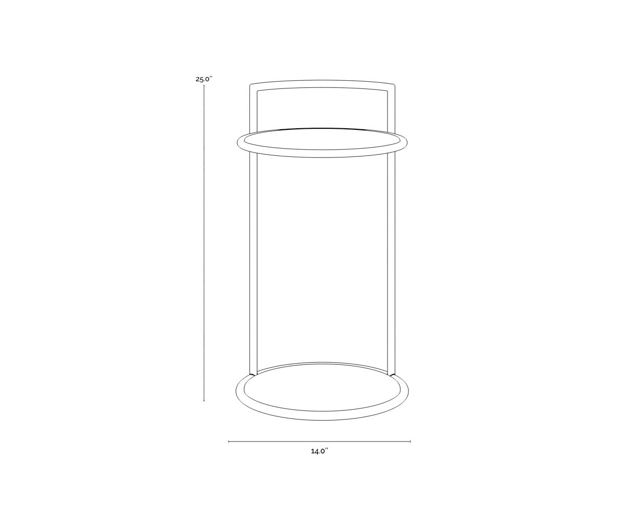 A wireframe image of the product with dimensions shown