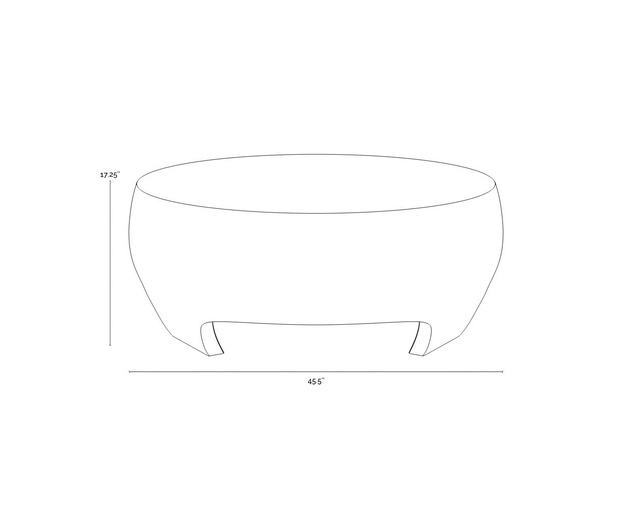 A wireframe image of the product with dimensions shown