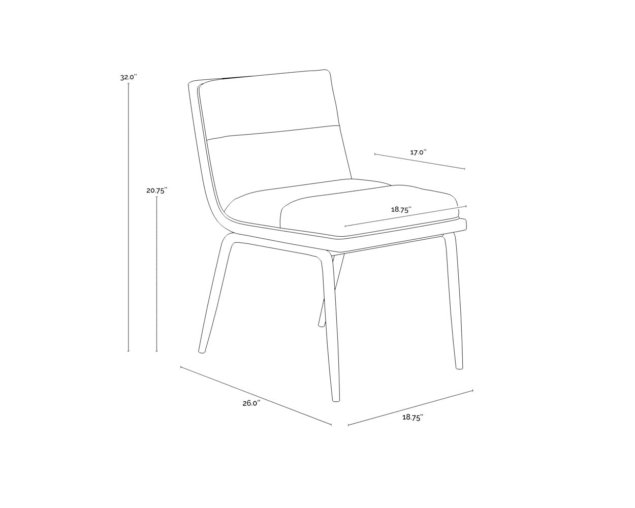 A wireframe image of the product with dimensions shown