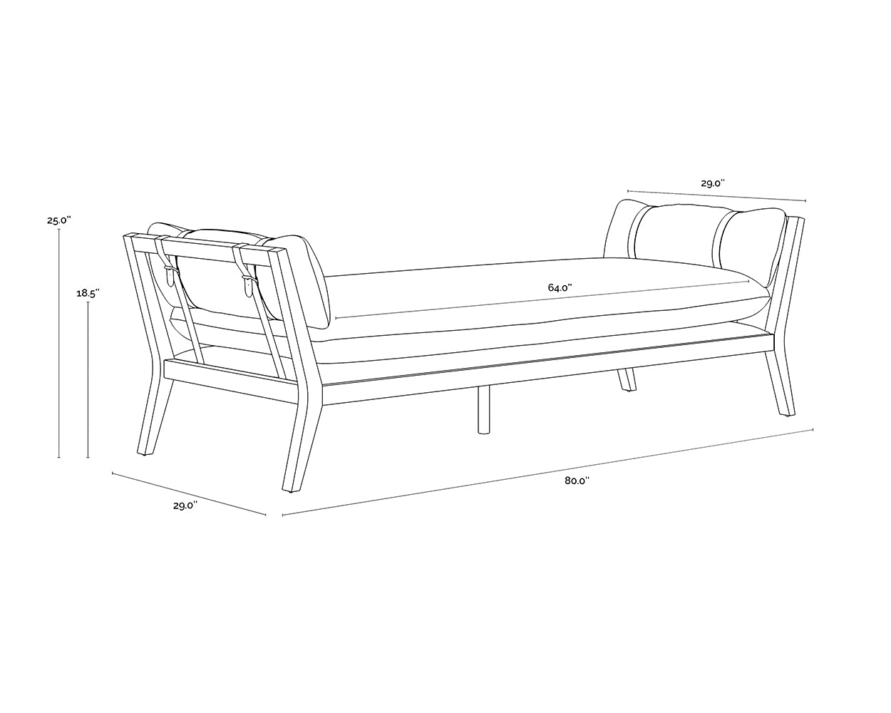 A wireframe image of the product with dimensions shown