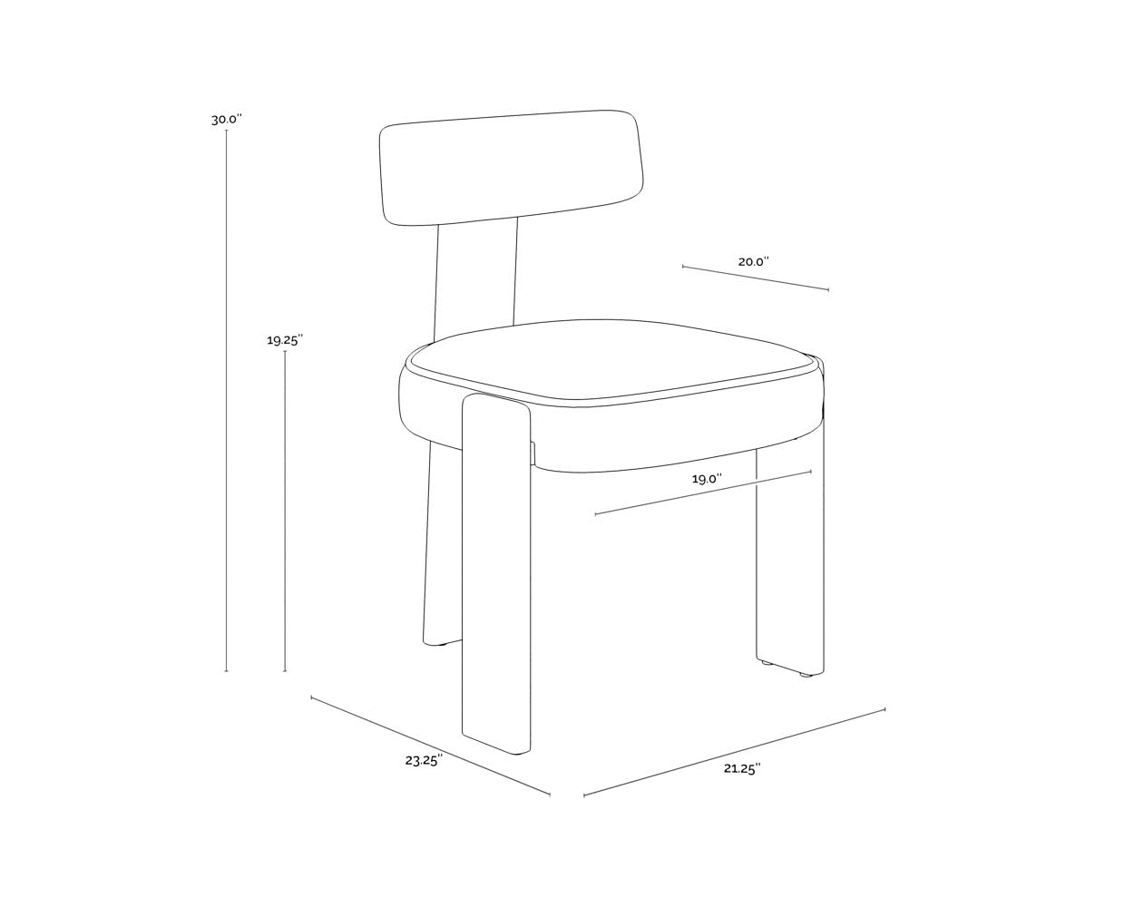 A wireframe image of the product with dimensions shown