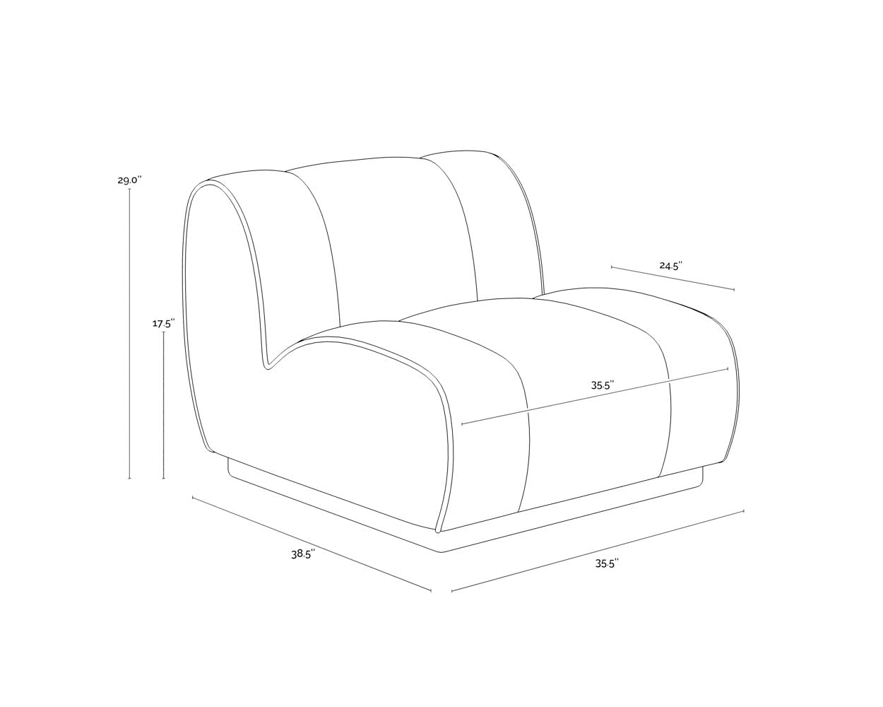 A wireframe image of the product with dimensions shown