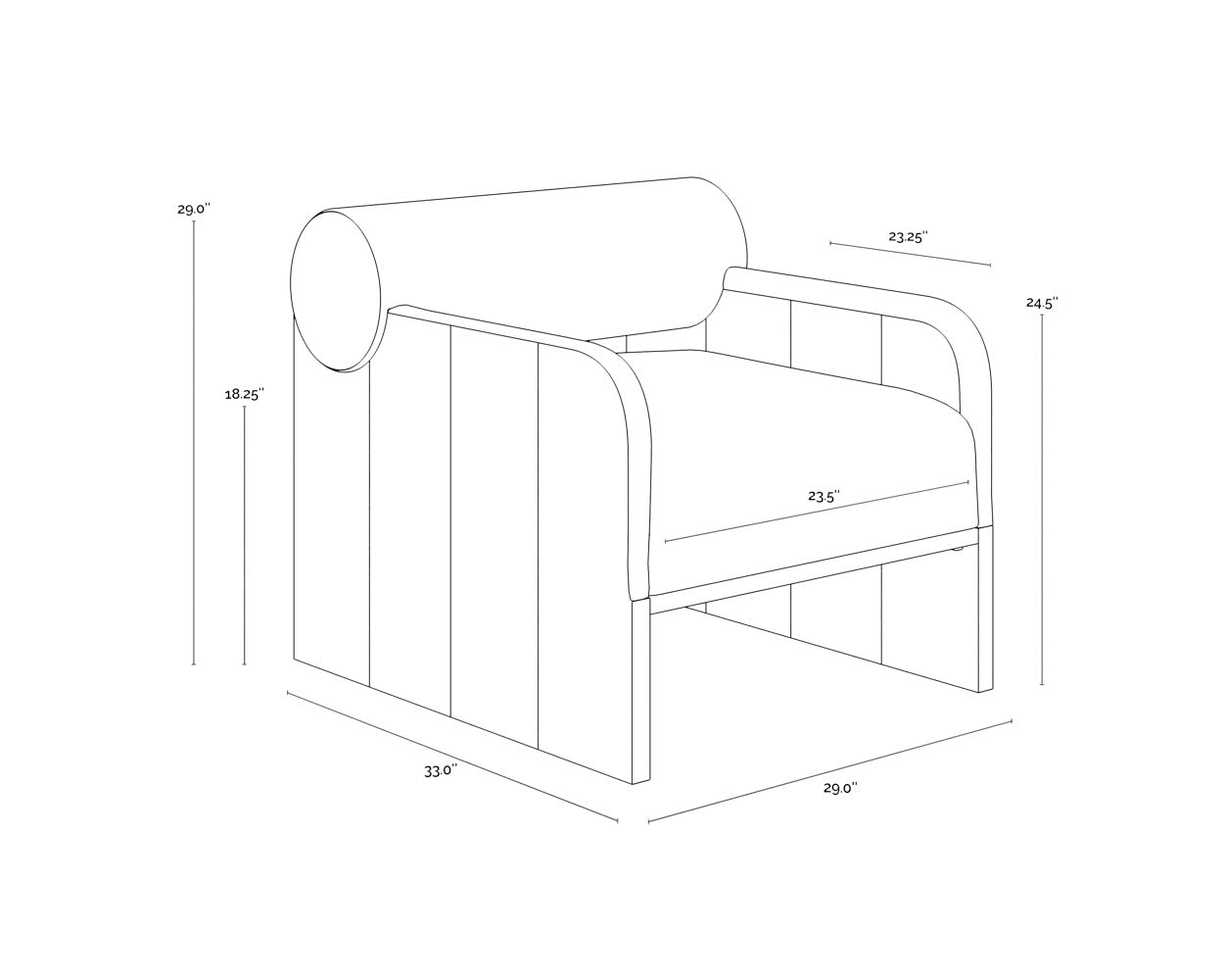 A wireframe image of the product with dimensions shown