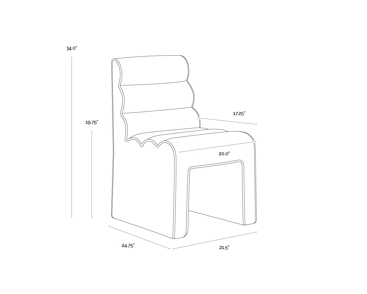 A wireframe image of the product with dimensions shown