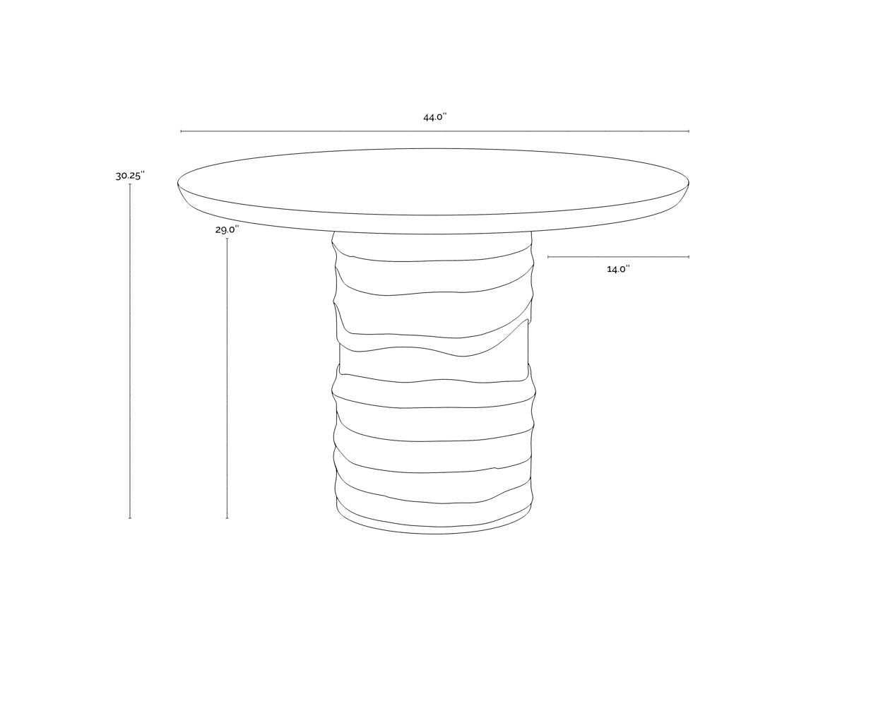 A wireframe image of the product with dimensions shown