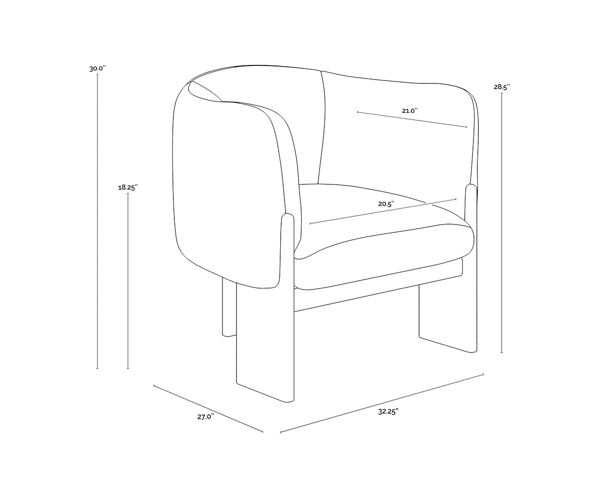 A wireframe image of the product with dimensions shown