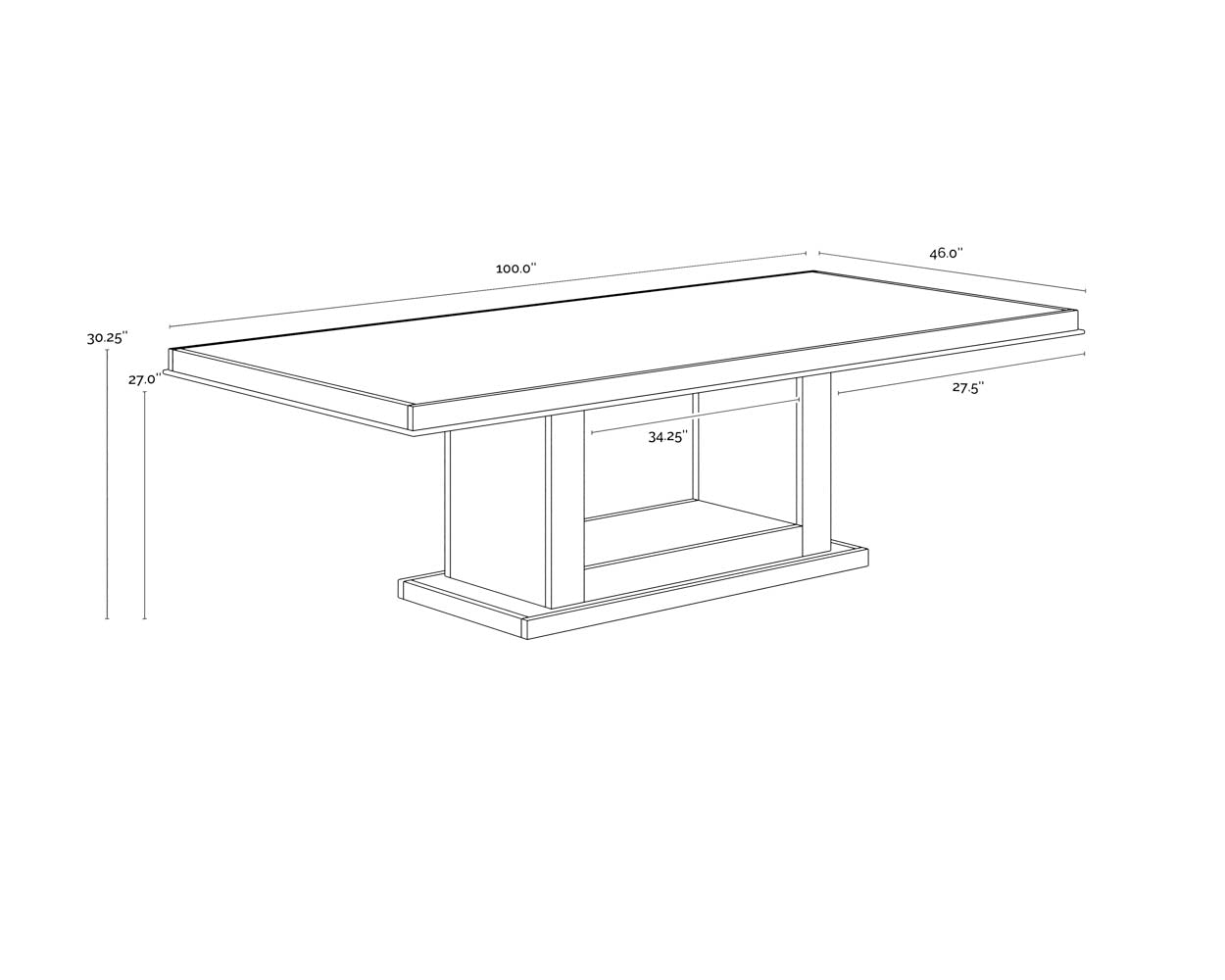 A wireframe image of the product with dimensions shown