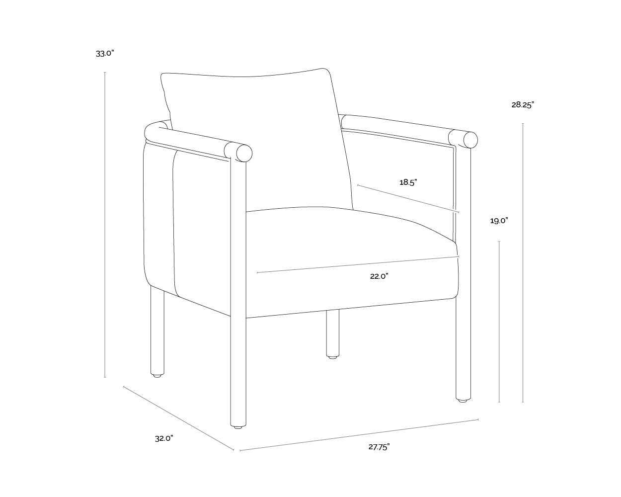 A wireframe image of the product with dimensions shown