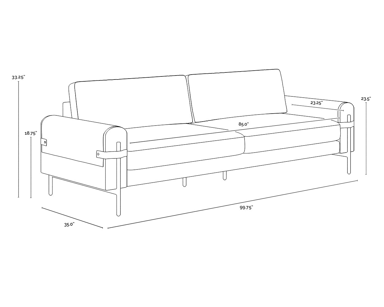 A wireframe image of the product with dimensions shown