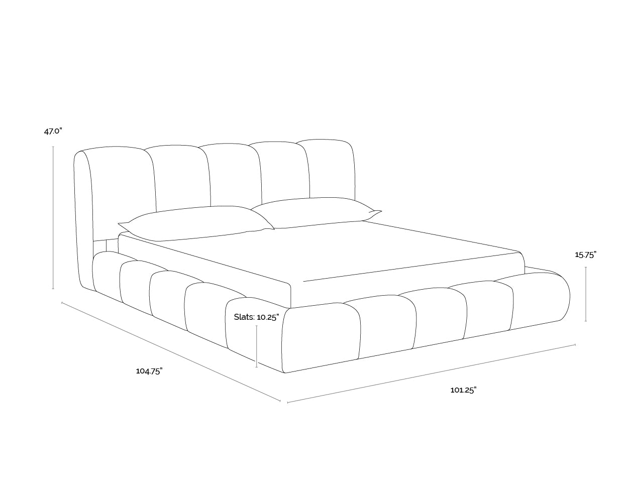 A wireframe image of the product with dimensions shown