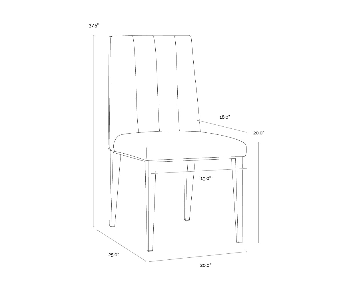 A wireframe image of the product with dimensions shown