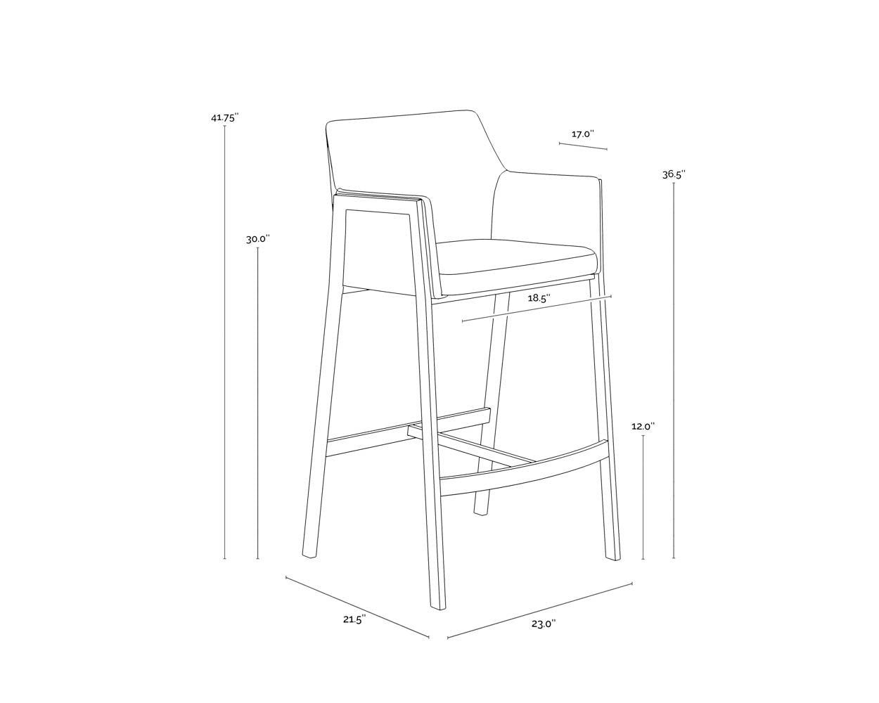 A wireframe image of the product with dimensions shown