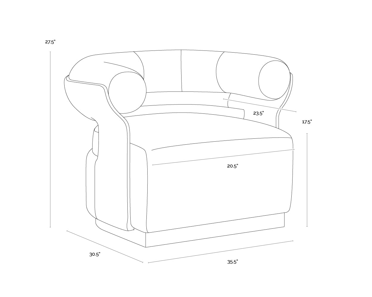 A wireframe image of the product with dimensions shown