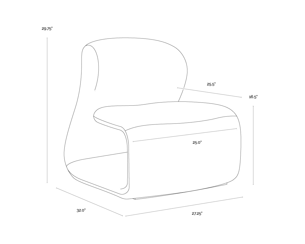 A wireframe image of the product with dimensions shown