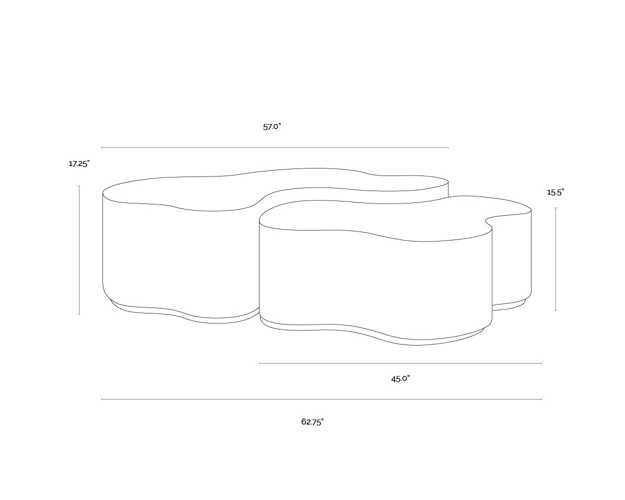A wireframe image of the product with dimensions shown