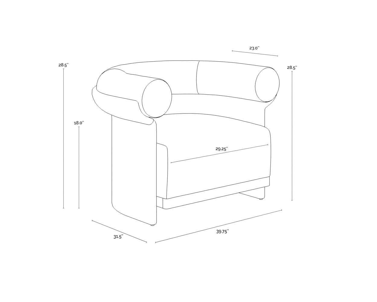 A wireframe image of the product with dimensions shown