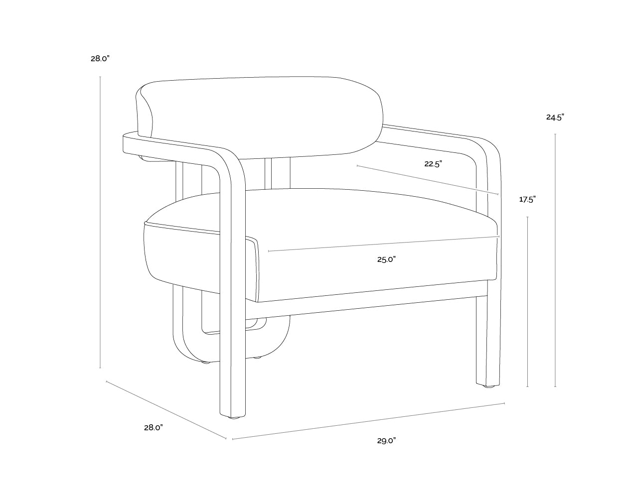 A wireframe image of the product with dimensions shown