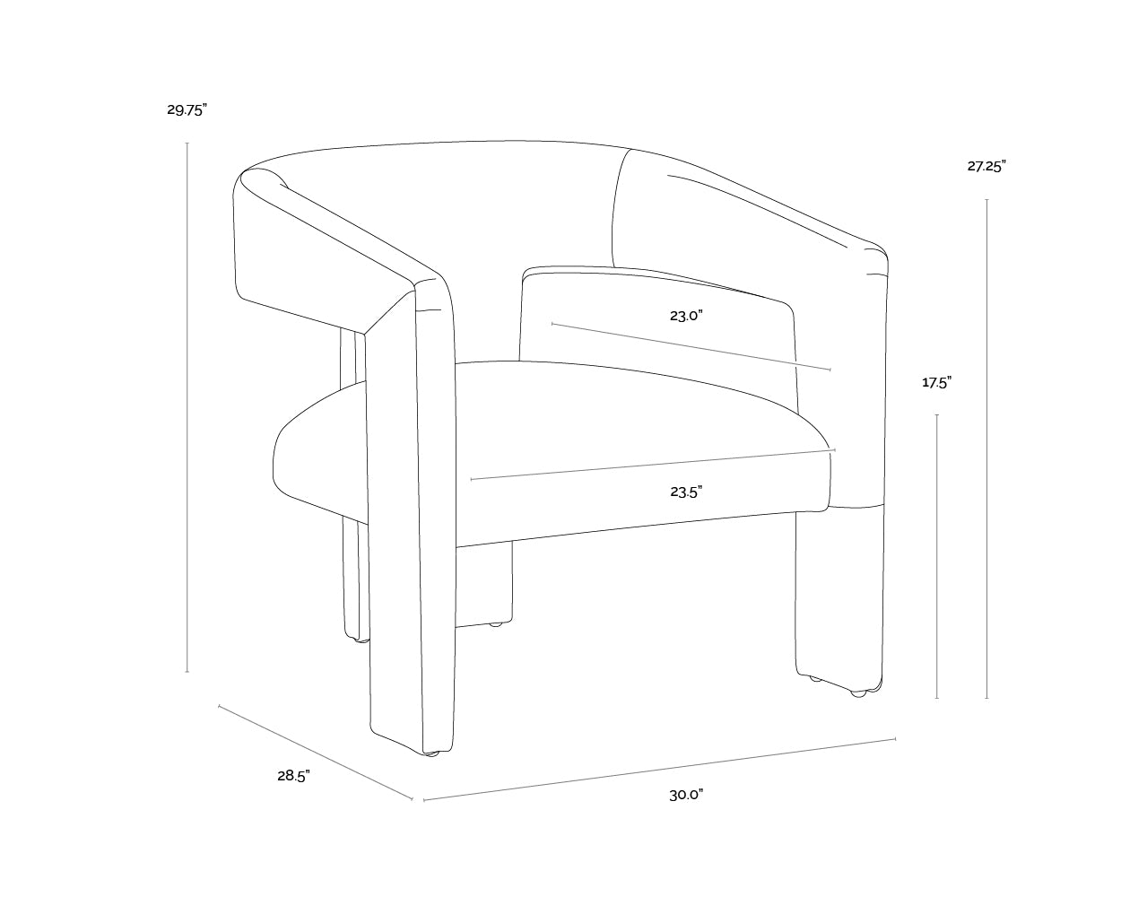 A wireframe image of the product with dimensions shown
