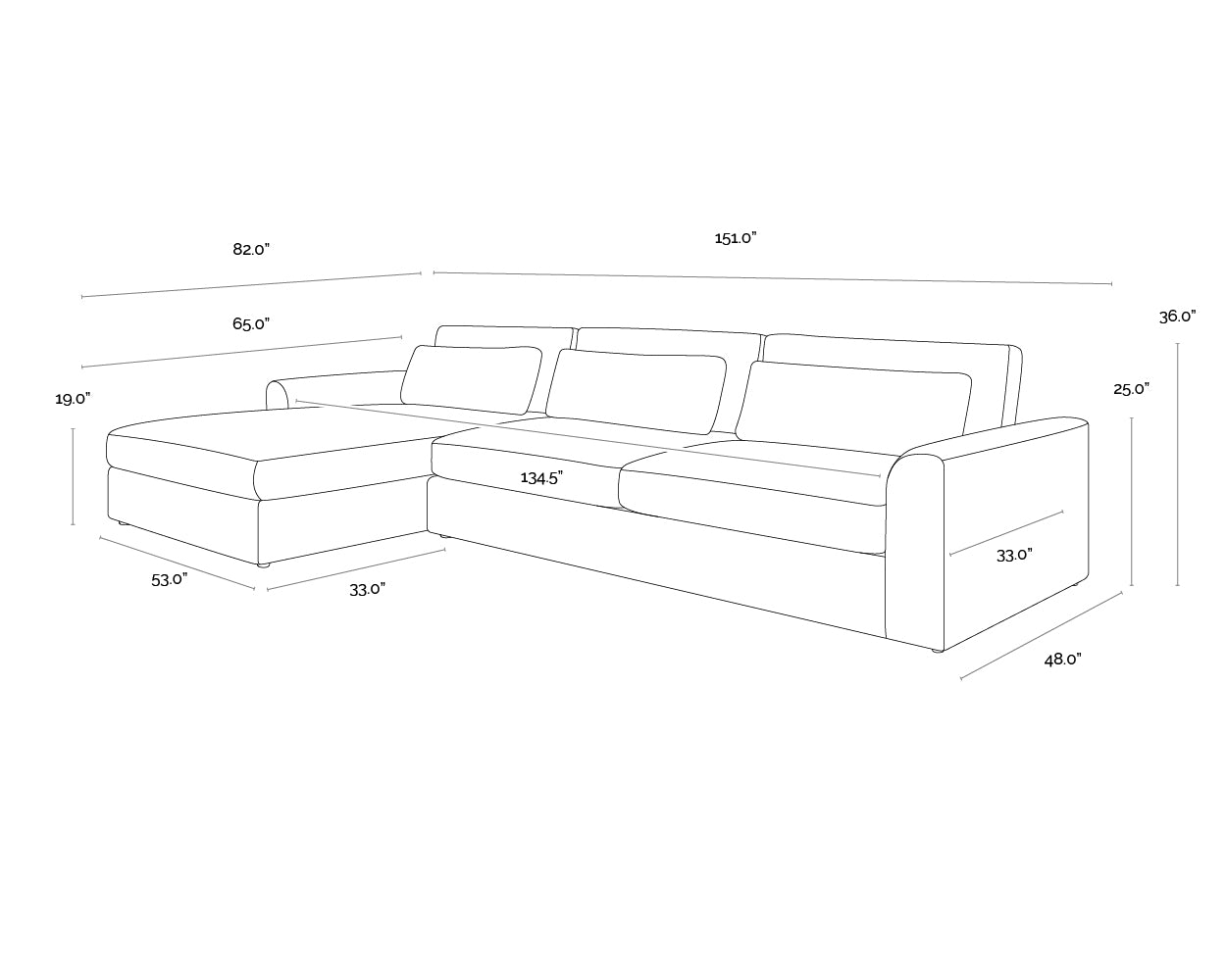 A wireframe image of the product with dimensions shown