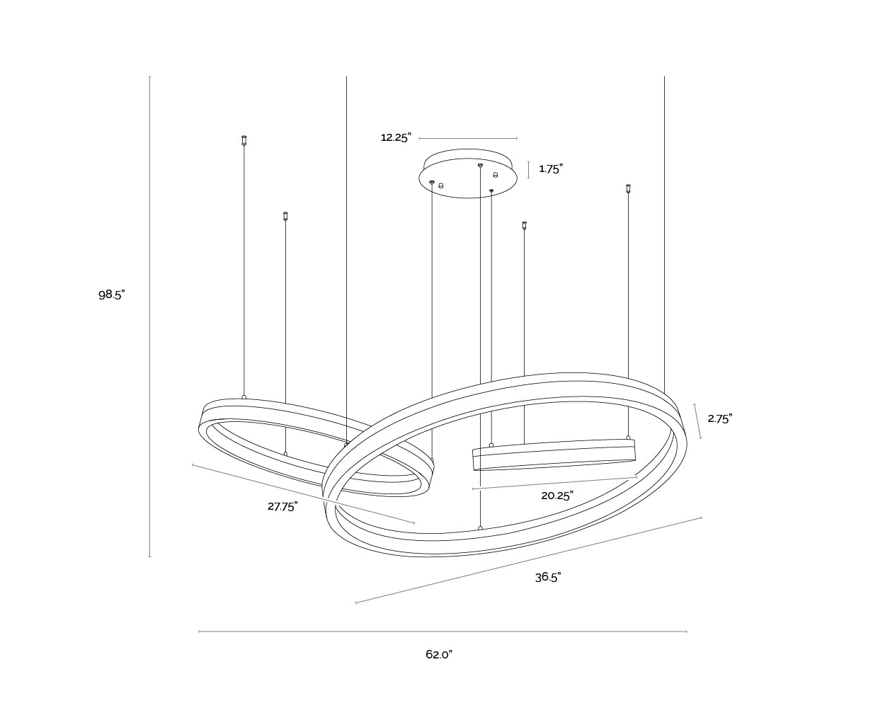 A wireframe image of the product with dimensions shown