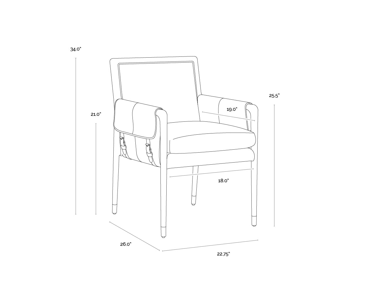 A wireframe image of the product with dimensions shown