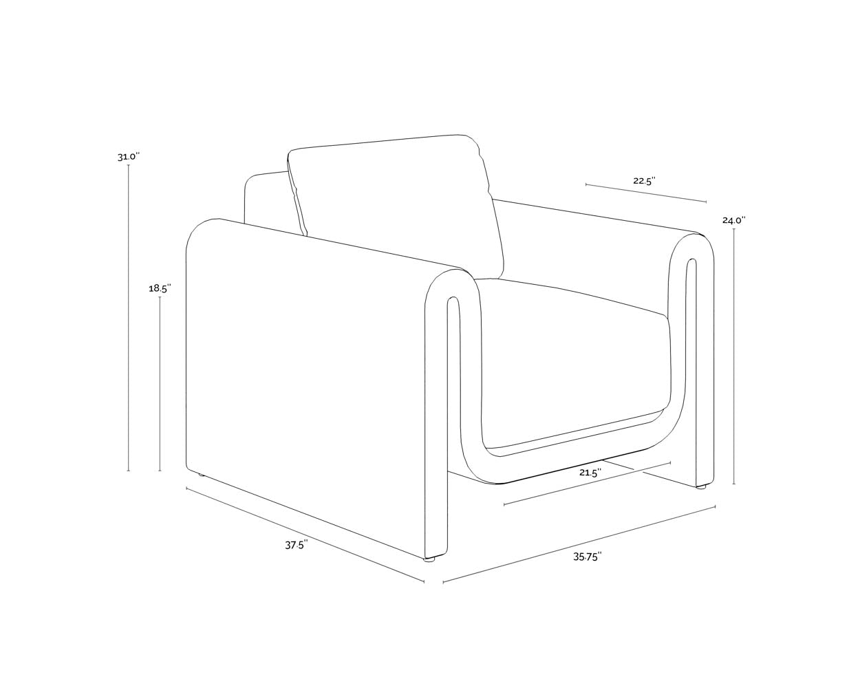 A wireframe image of the product with dimensions shown