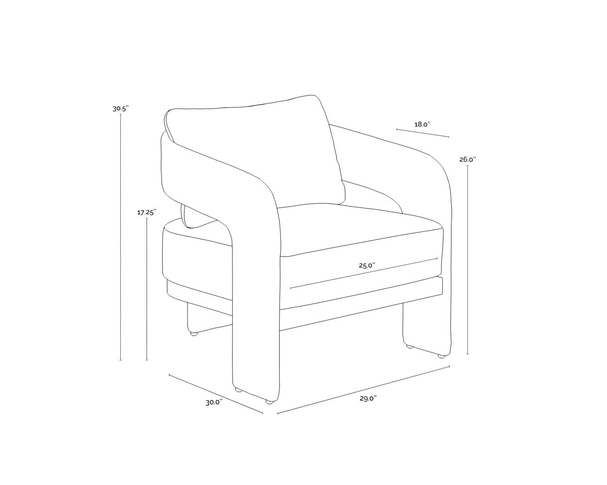 A wireframe image of the product with dimensions shown
