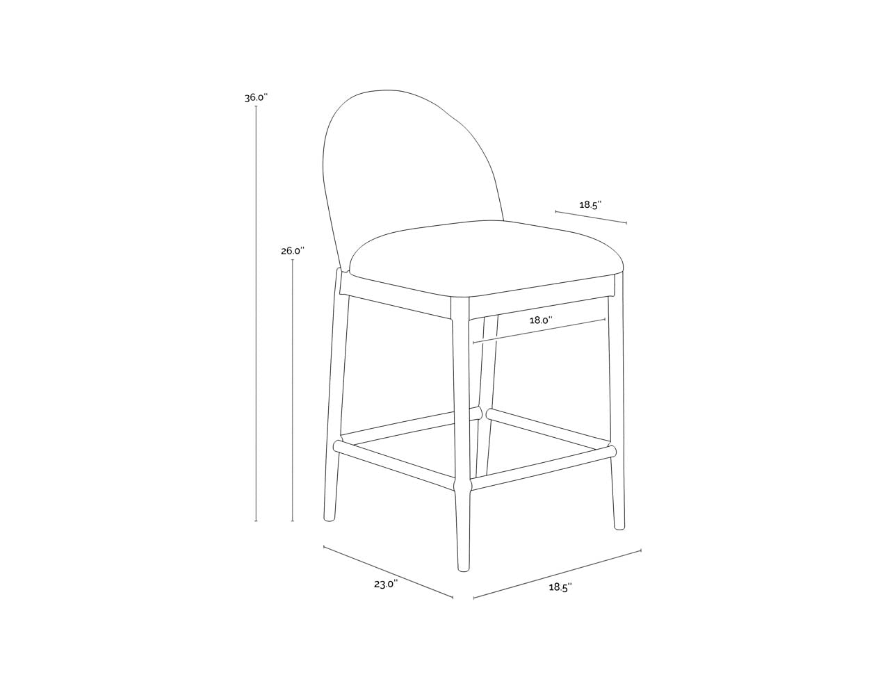 A wireframe image of the product with dimensions shown