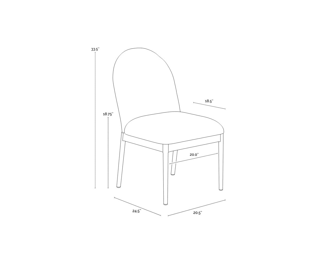 A wireframe image of the product with dimensions shown