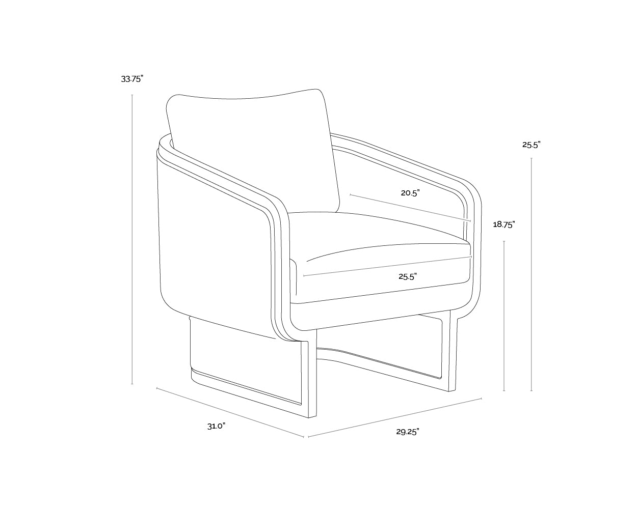 A wireframe image of the product with dimensions shown