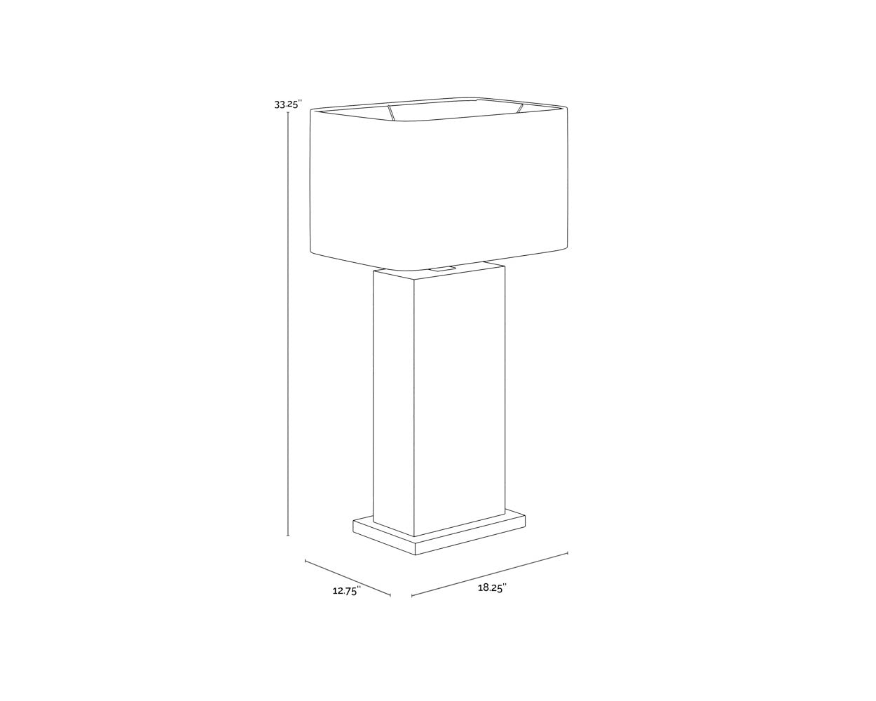 A wireframe image of the product with dimensions shown