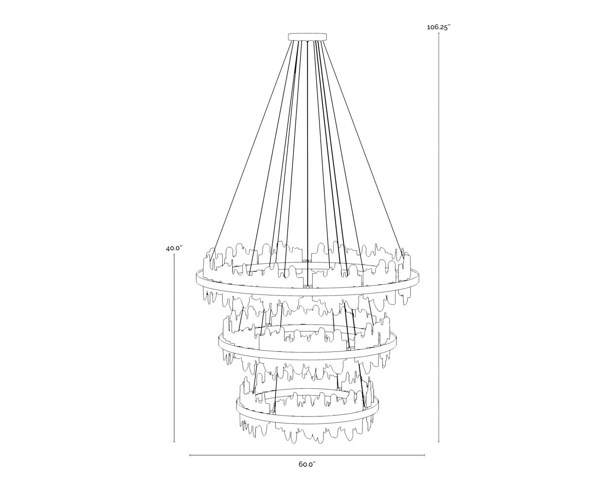 A wireframe image of the product with dimensions shown