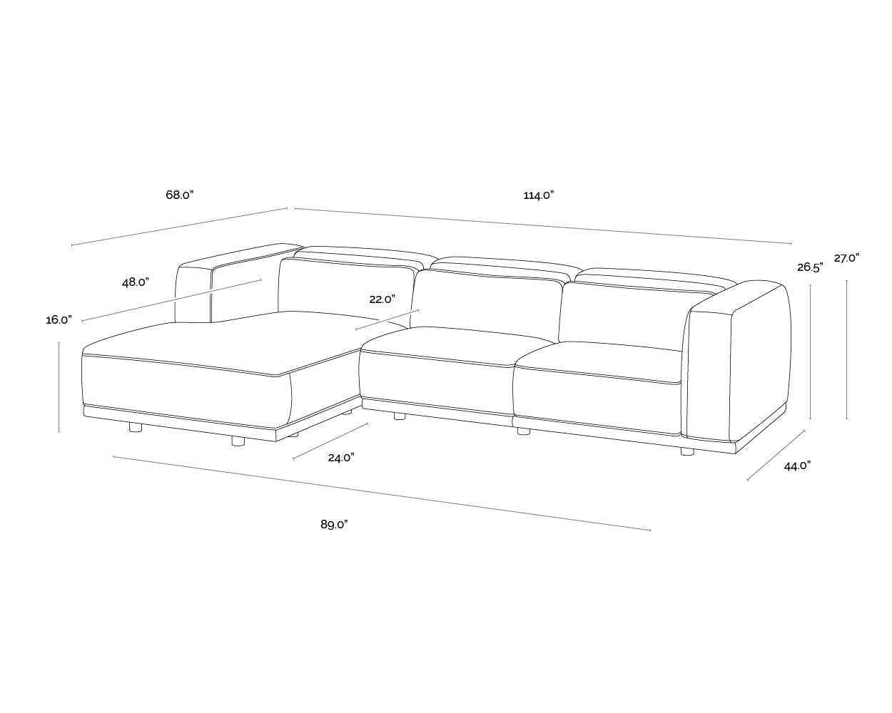 A wireframe image of the product with dimensions shown