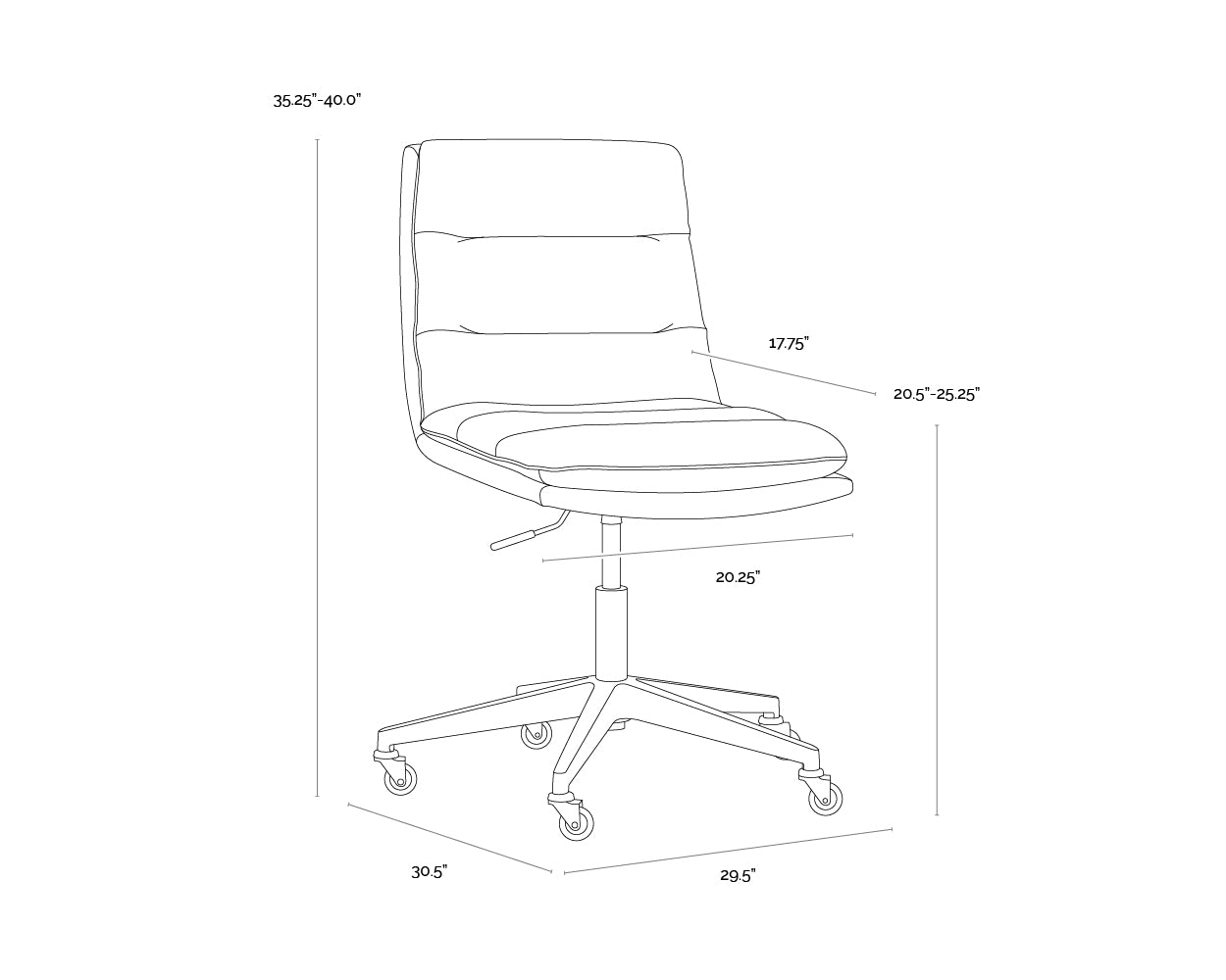 A wireframe image of the product with dimensions shown