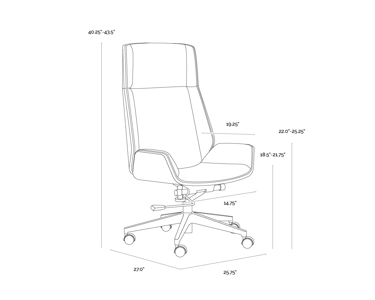 A wireframe image of the product with dimensions shown
