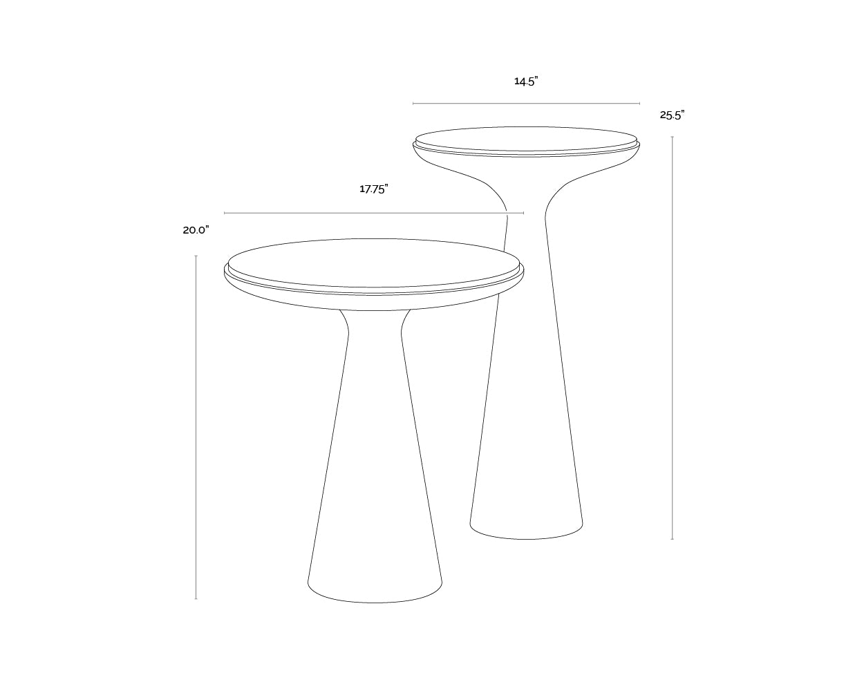 A wireframe image of the product with dimensions shown