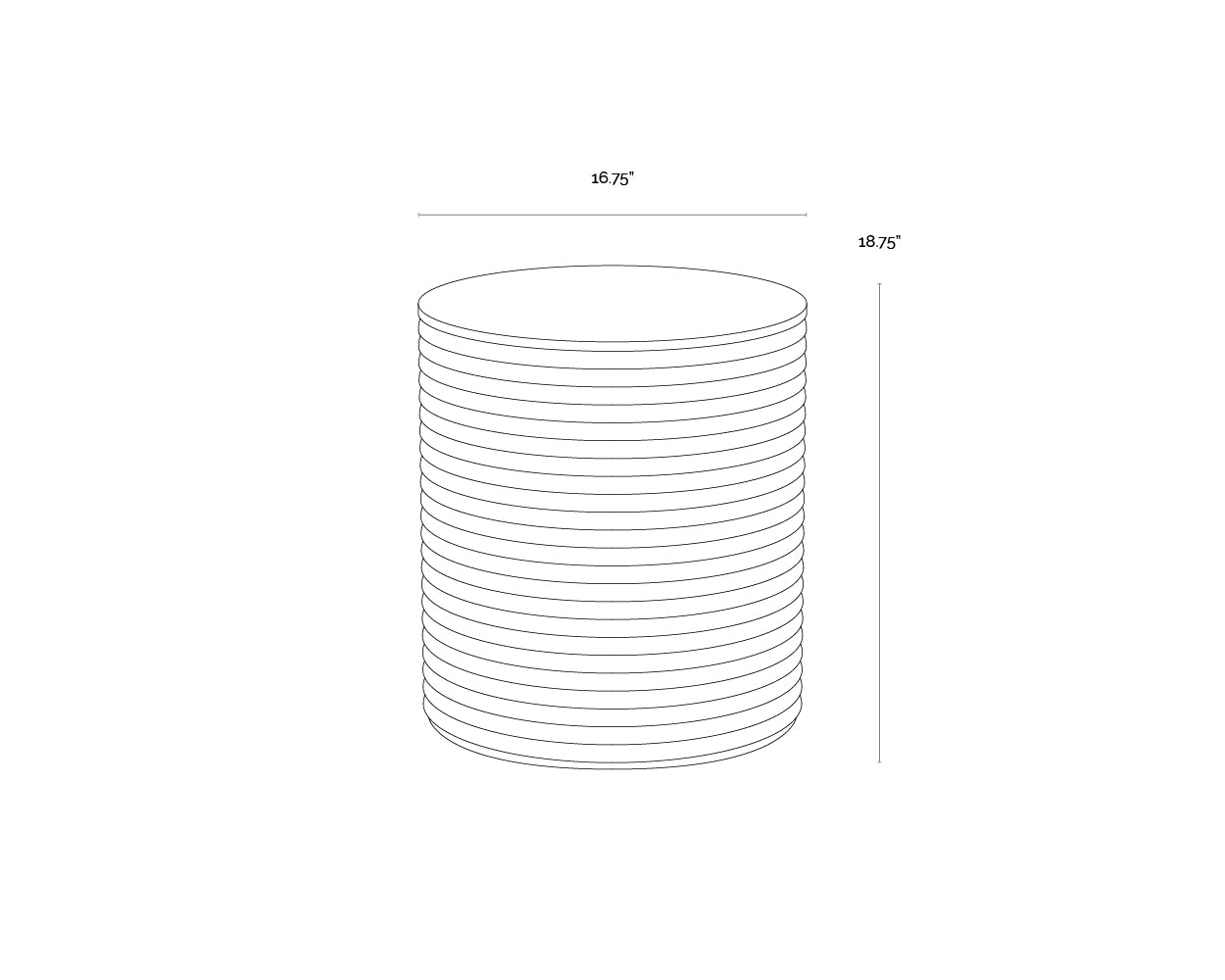 A wireframe image of the product with dimensions shown