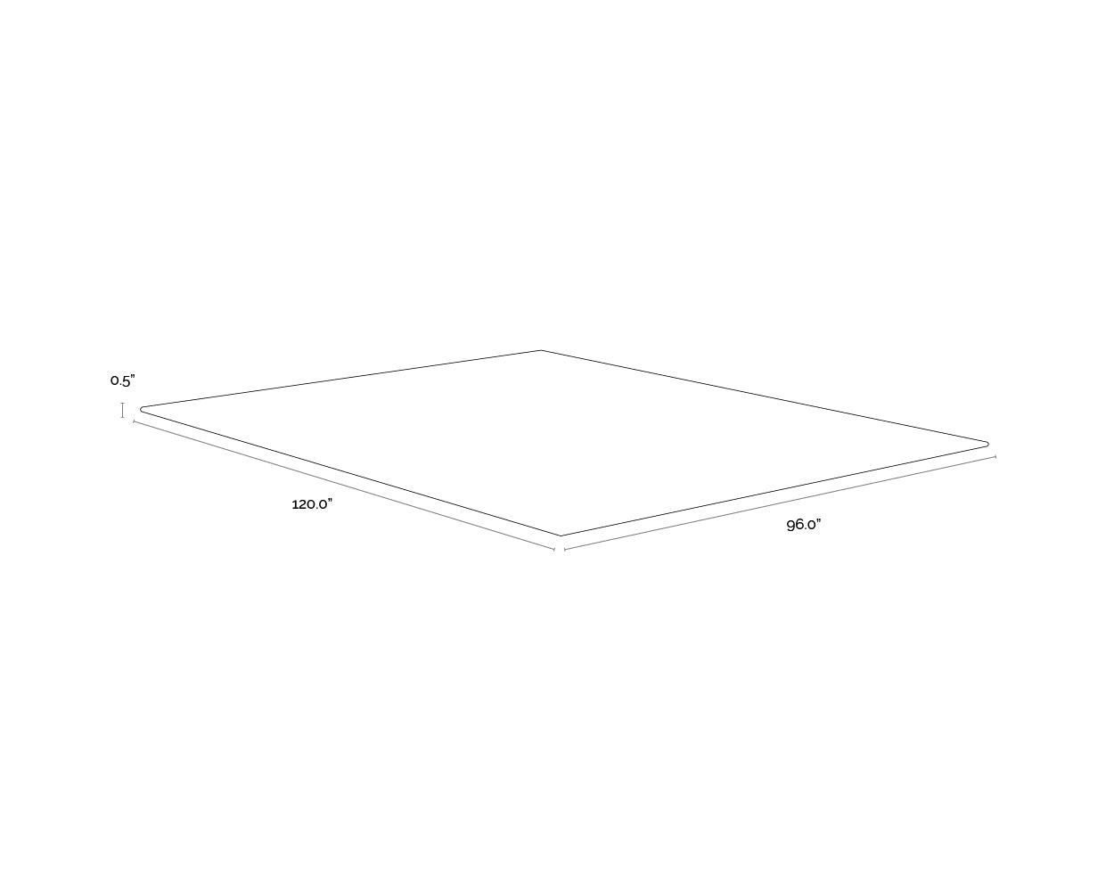 A wireframe image of the product with dimensions shown